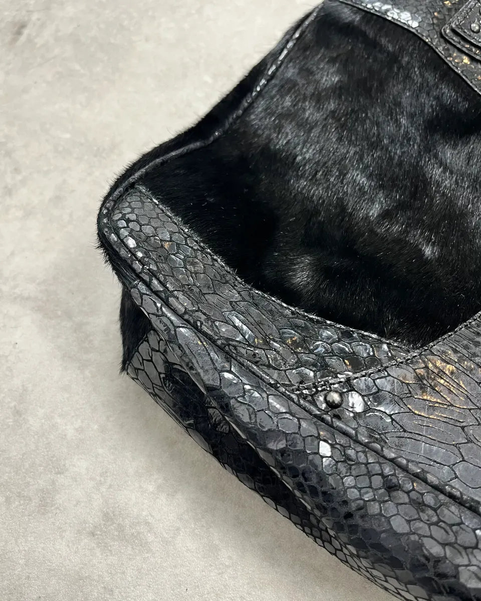 AW2008 Cavalli Black Fur & Python Effect Handle Bag IkhTAhV 6