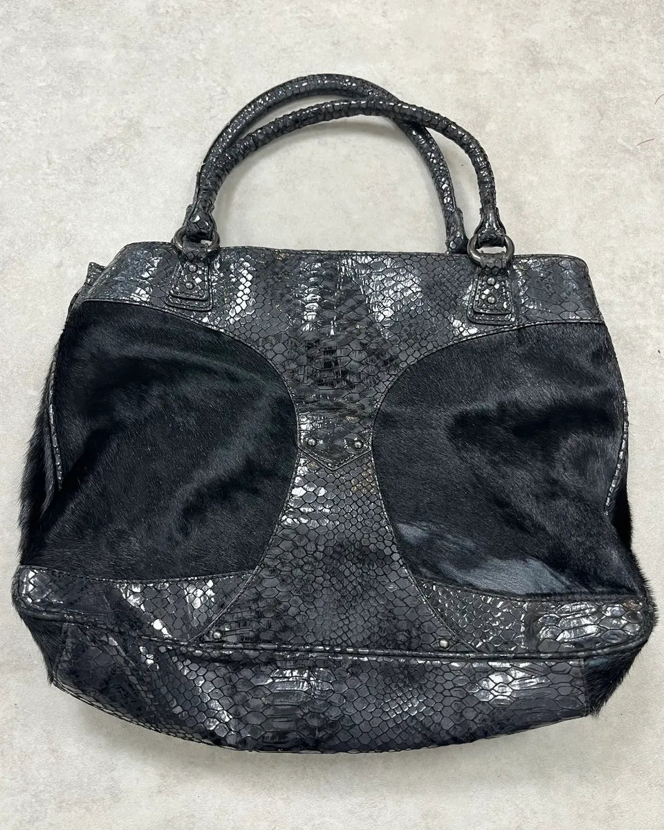 AW2008 Cavalli Black Fur & Python Effect Handle Bag IkhTAhV 7