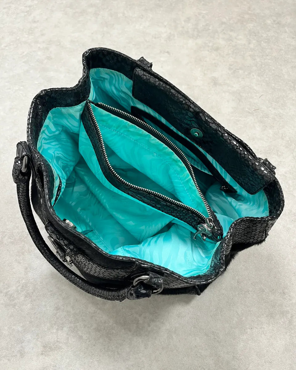 AW2008 Cavalli Black Fur & Python Effect Handle Bag IkhTAhV 8