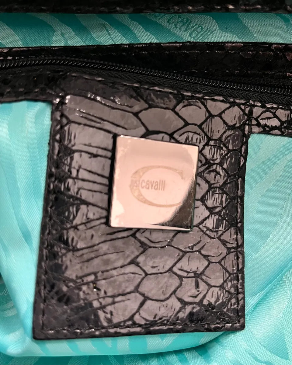 AW2008 Cavalli Black Fur & Python Effect Handle Bag IkhTAhV 9