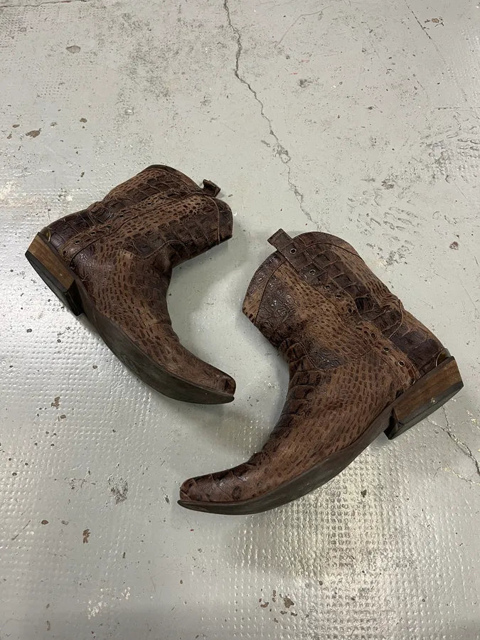 AW2008 Cavalli Brown Leather Crocodile Embossed Boots afrAOTG 1
