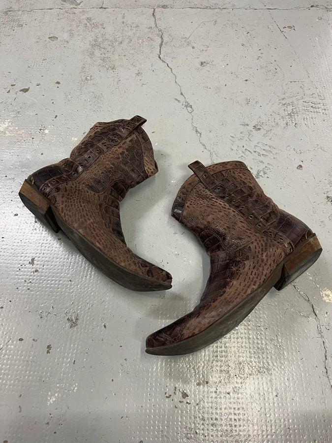 AW2008 Cavalli Brown Leather Crocodile Embossed Boots afrAOTG 2