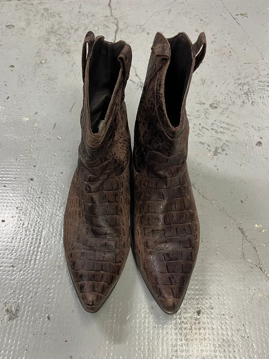 AW2008 Cavalli Brown Leather Crocodile Embossed Boots afrAOTG 3