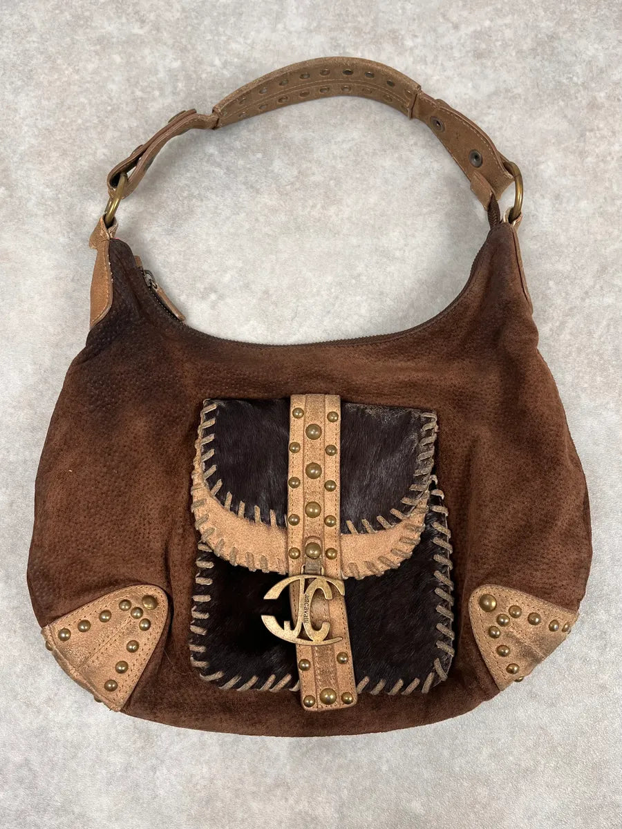 AW2008 Cavalli Brown Pony Hair Studded Leather Handle Bag efcDAxO 0