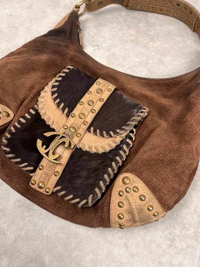 AW2008 Cavalli Brown Pony Hair Studded Leather Handle Bag efcDAxO 3