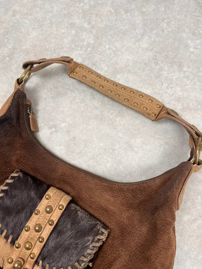 AW2008 Cavalli Brown Pony Hair Studded Leather Handle Bag efcDAxO 4