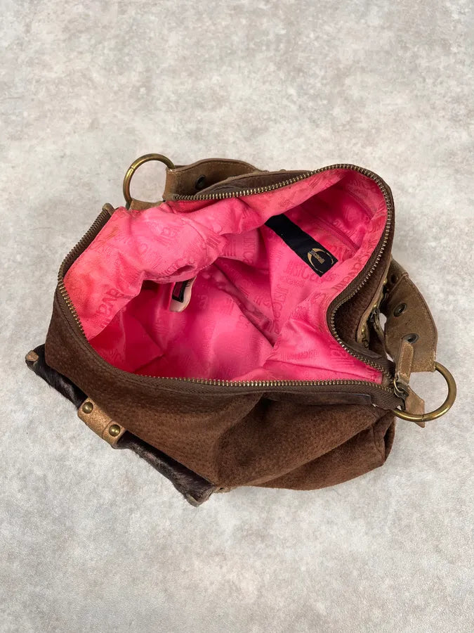 AW2008 Cavalli Brown Pony Hair Studded Leather Handle Bag efcDAxO 6