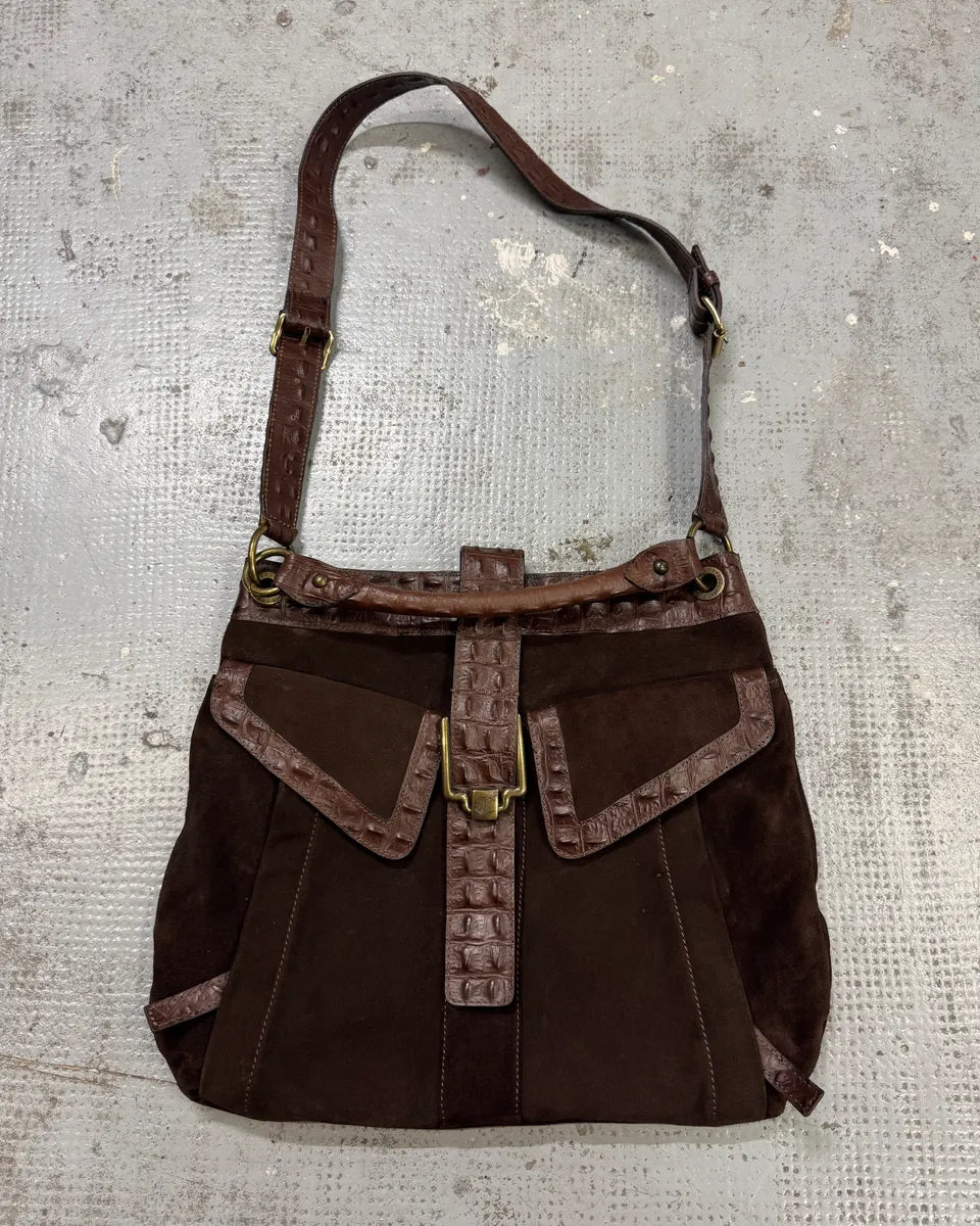 AW2008 Cavalli Crocodile Effect Leather Brown Shoulder Bag uDuFrrz 0