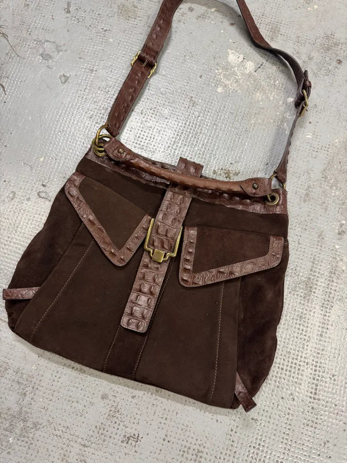 AW2008 Cavalli Crocodile Effect Leather Brown Shoulder Bag uDuFrrz 1