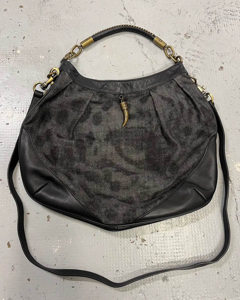 AW2008 Cavalli Grey Denim and Black Leather Handle Bag ZcxfDHk 0