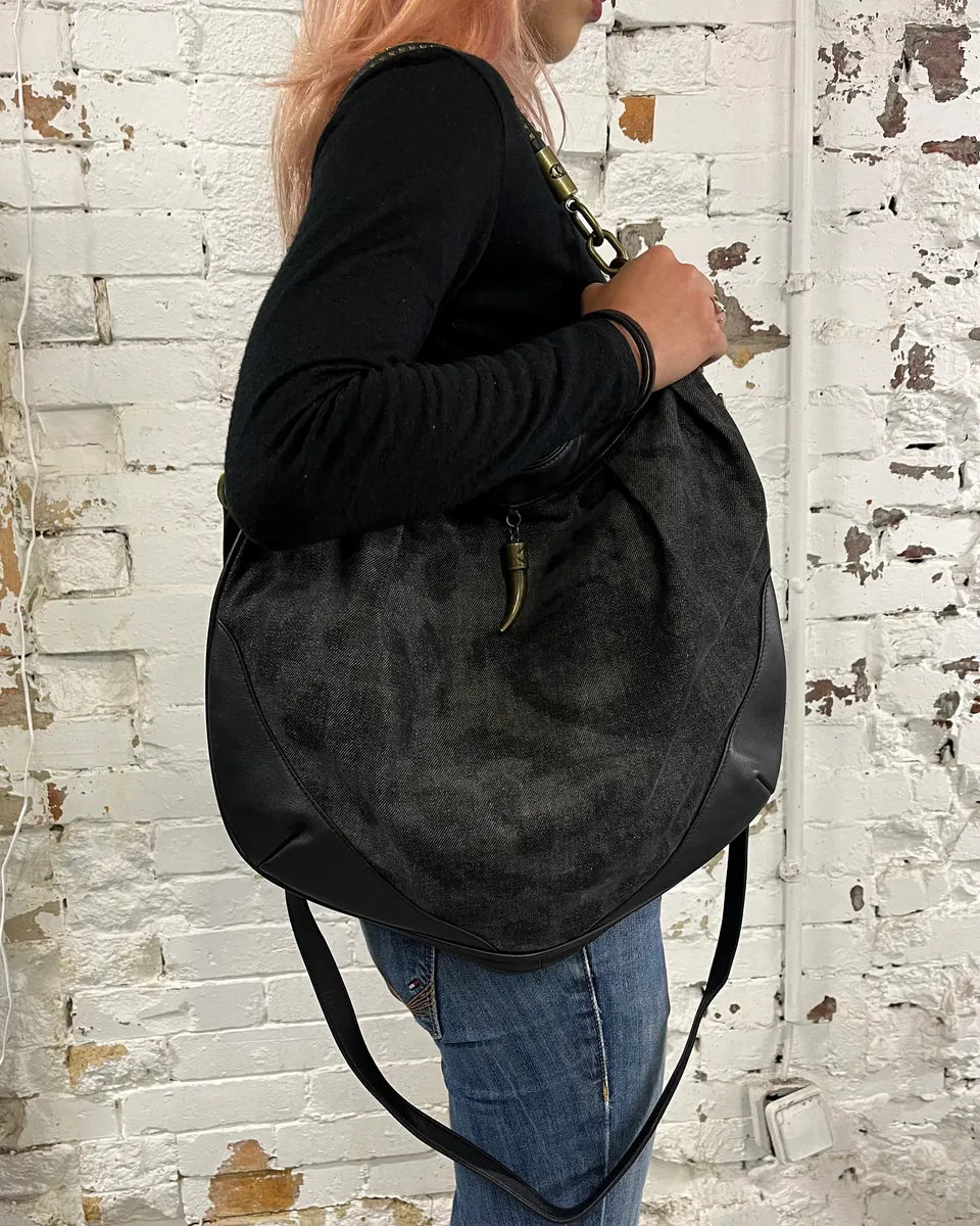 AW2008 Cavalli Grey Denim and Black Leather Handle Bag ZcxfDHk 1