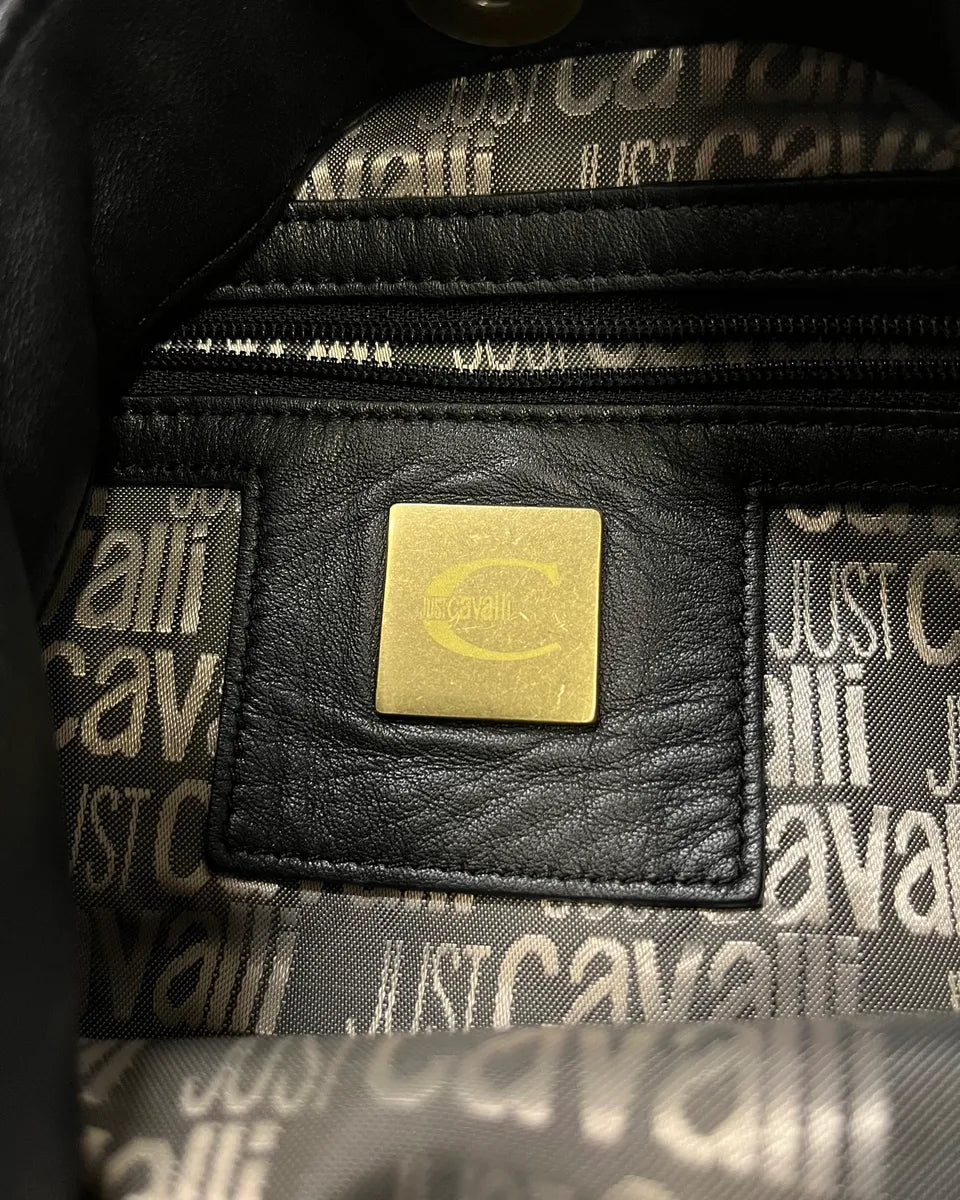 AW2008 Cavalli Grey Denim and Black Leather Handle Bag ZcxfDHk 12