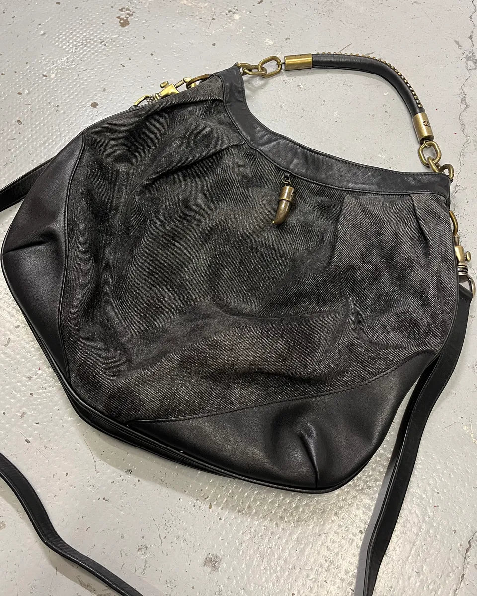 AW2008 Cavalli Grey Denim and Black Leather Handle Bag ZcxfDHk 3