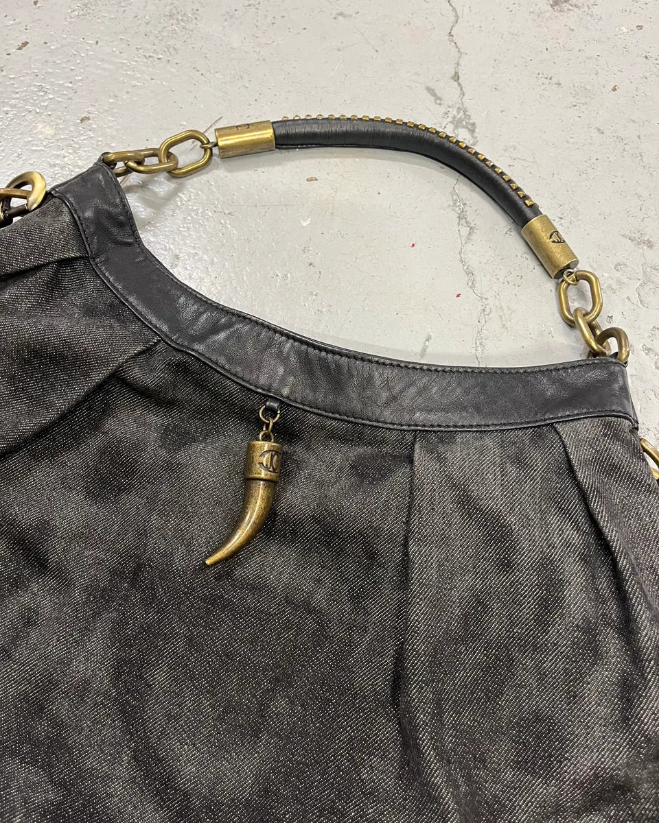 AW2008 Cavalli Grey Denim and Black Leather Handle Bag ZcxfDHk 4