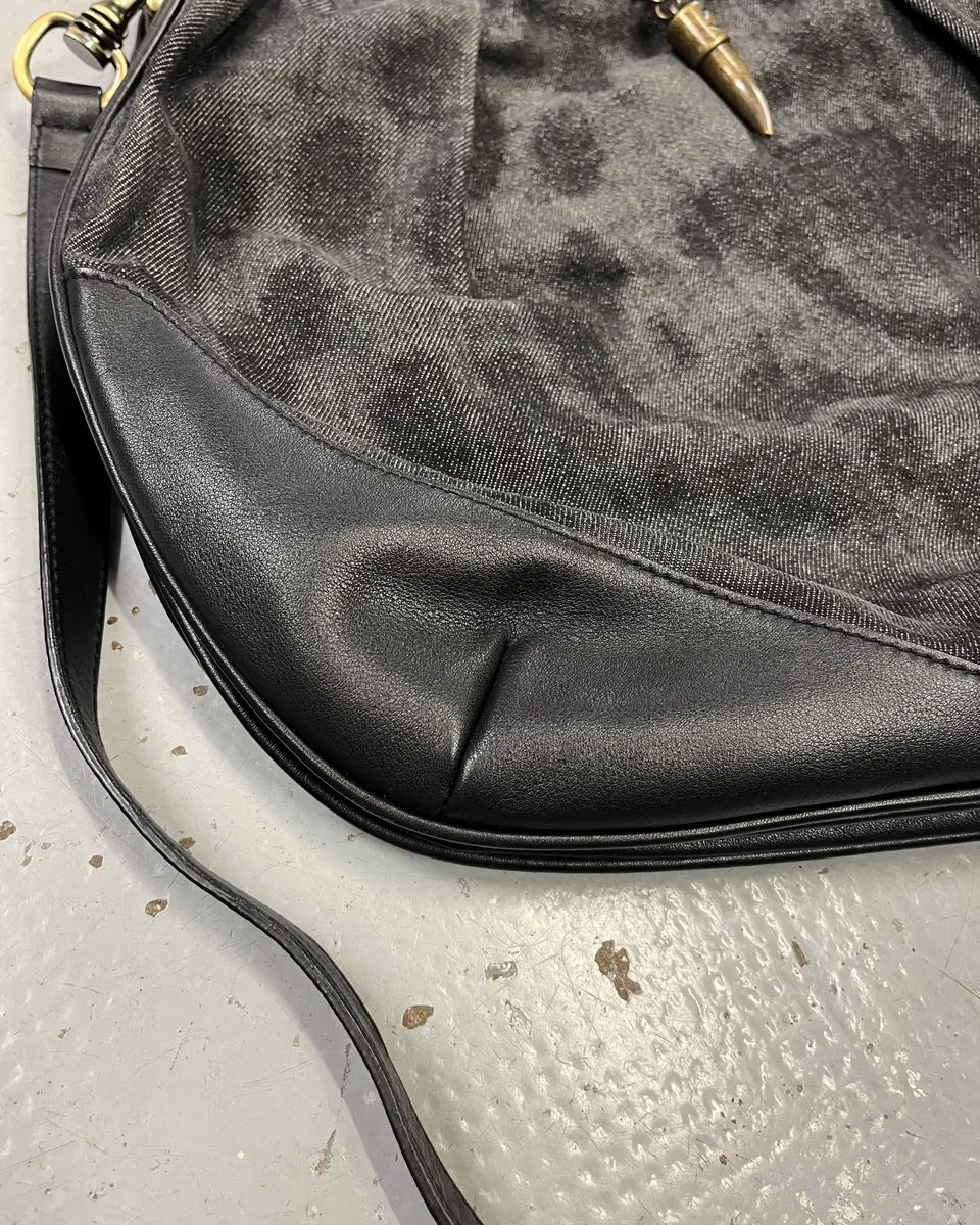 AW2008 Cavalli Grey Denim and Black Leather Handle Bag ZcxfDHk 6