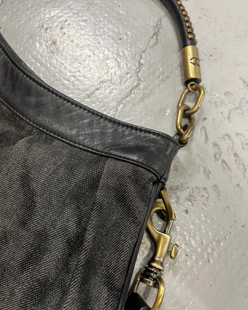 AW2008 Cavalli Grey Denim and Black Leather Handle Bag ZcxfDHk 7