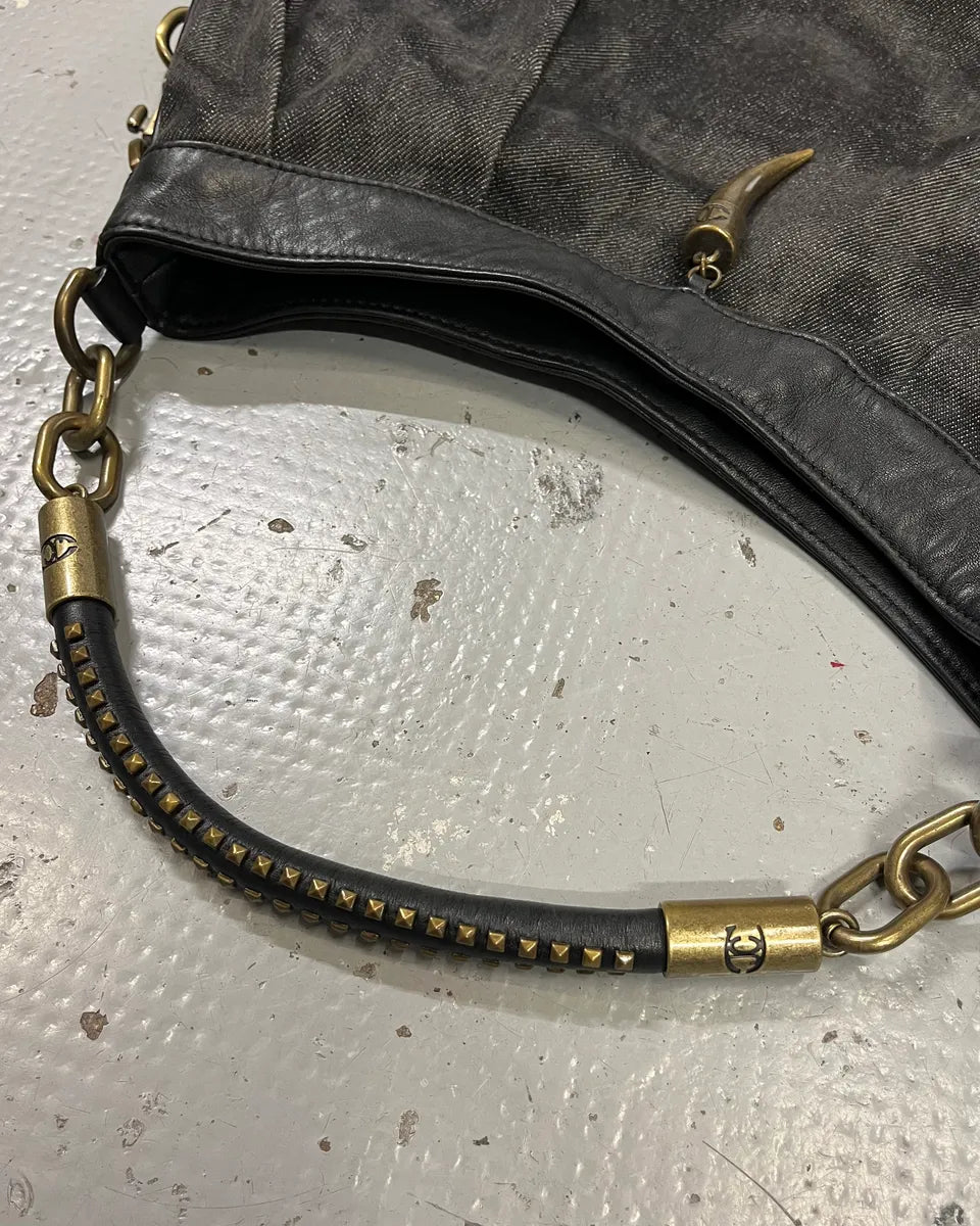 AW2008 Cavalli Grey Denim and Black Leather Handle Bag ZcxfDHk 9
