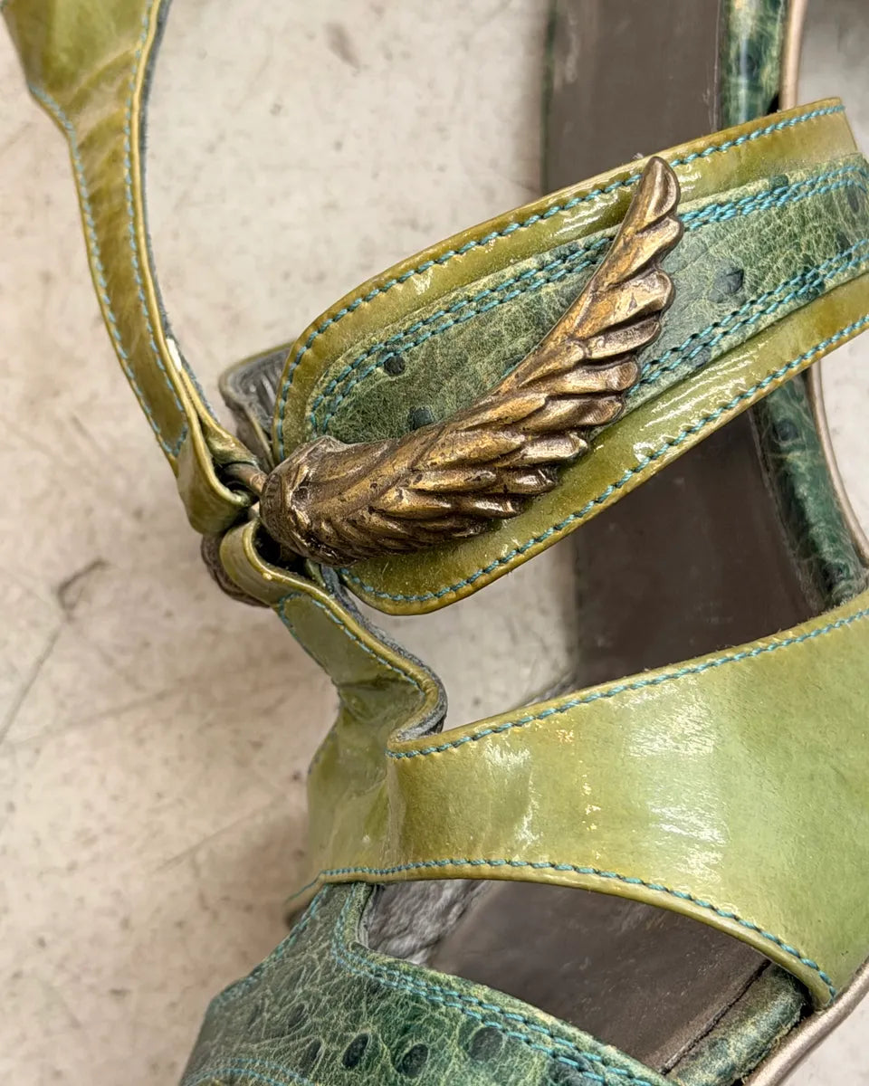 AW2008 Cavalli Olive Ostrich Effect Leather Strappy Heels pnLcOQA 5