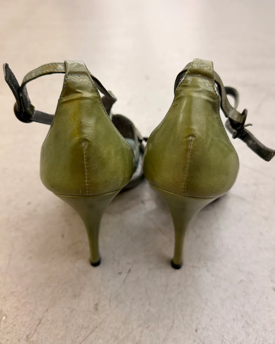 AW2008 Cavalli Olive Ostrich Effect Leather Strappy Heels pnLcOQA 7