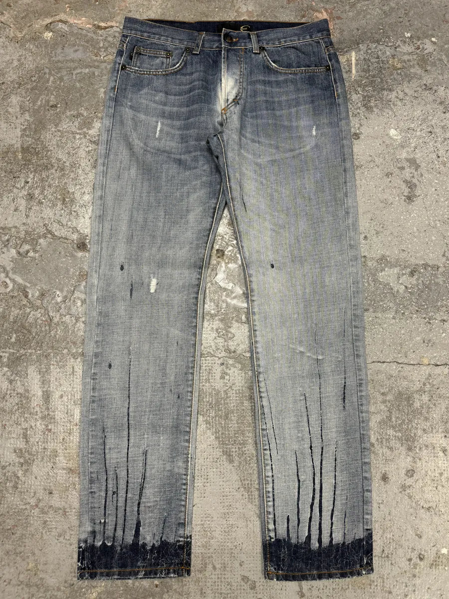AW2008 Cavalli Painted Effect Blood Blue Denim Jeans (L) itUEJRq 0