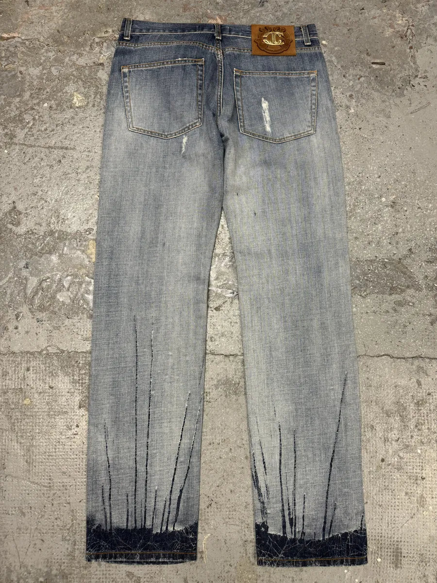 AW2008 Cavalli Painted Effect Blood Blue Denim Jeans (L) itUEJRq 1