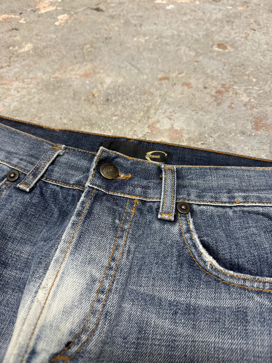 AW2008 Cavalli Painted Effect Blood Blue Denim Jeans (L) itUEJRq 12