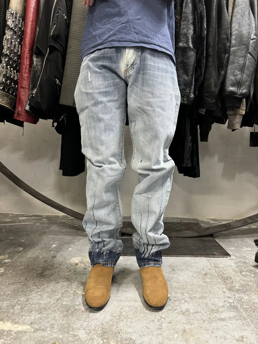 AW2008 Cavalli Painted Effect Blood Blue Denim Jeans (L) itUEJRq 2