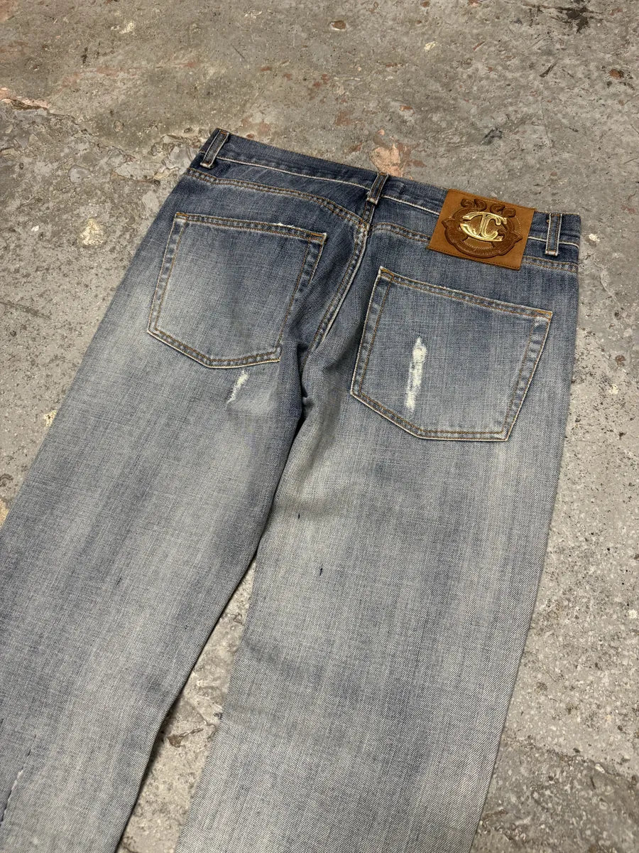 AW2008 Cavalli Painted Effect Blood Blue Denim Jeans (L) itUEJRq 6