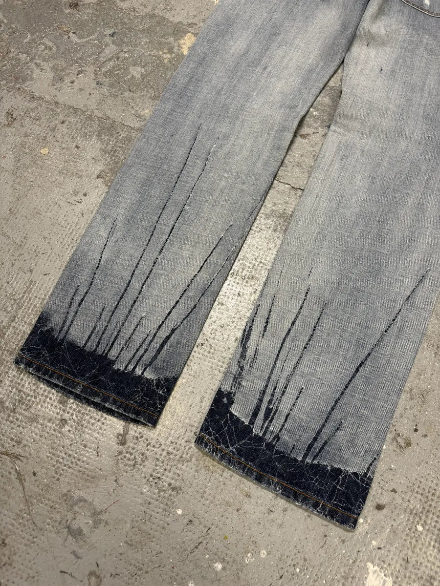 AW2008 Cavalli Painted Effect Blood Blue Denim Jeans (L) itUEJRq 7