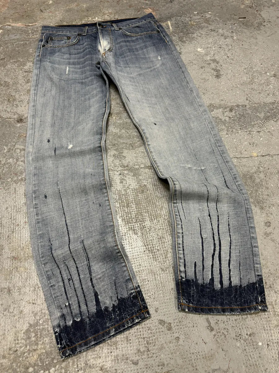 AW2008 Cavalli Painted Effect Blood Blue Denim Jeans (L) itUEJRq 8