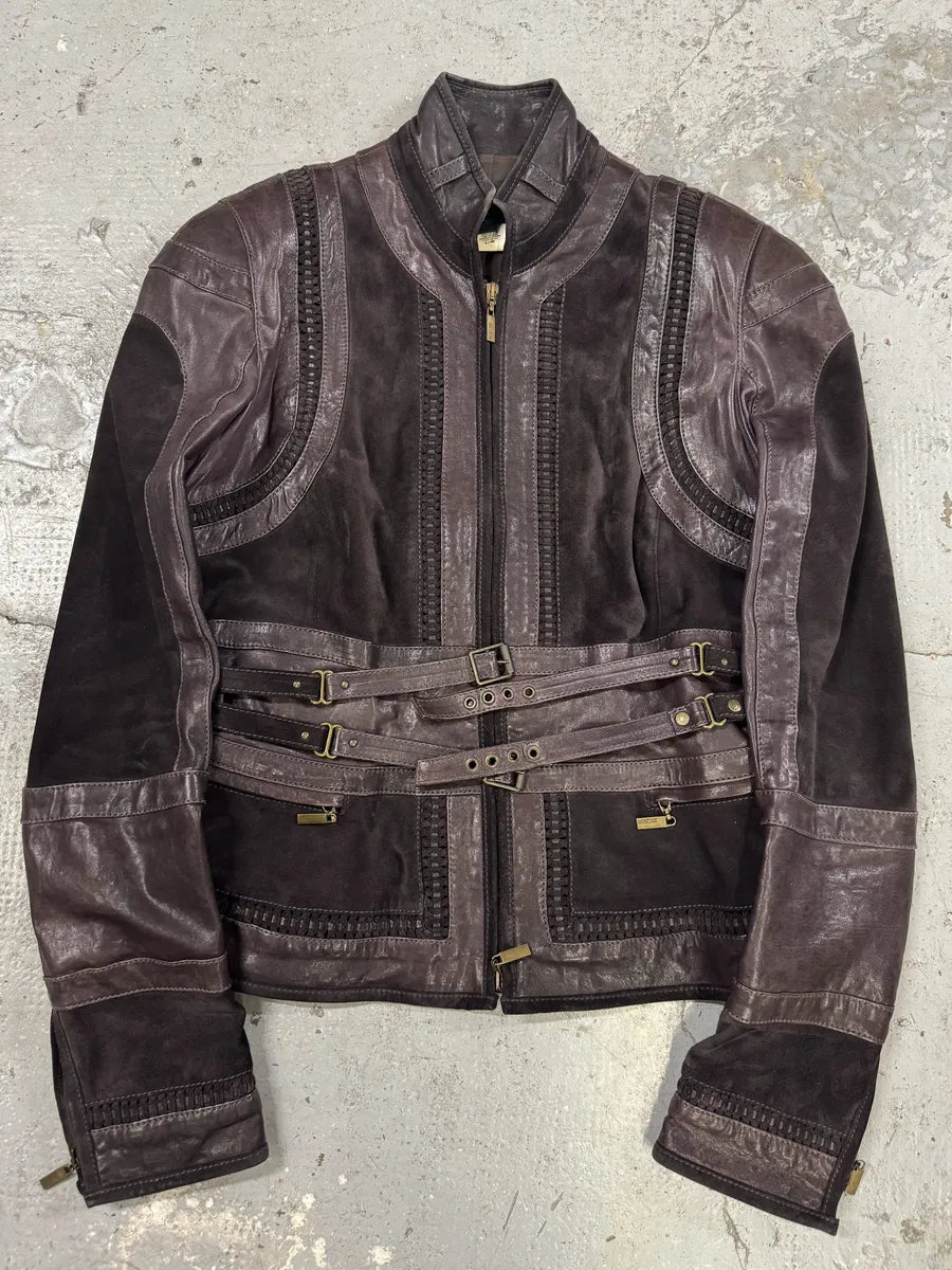 AW2008 Cavalli Soldier Purple Metallic Leather Hybride Jacket (S) oCdQjTF 0