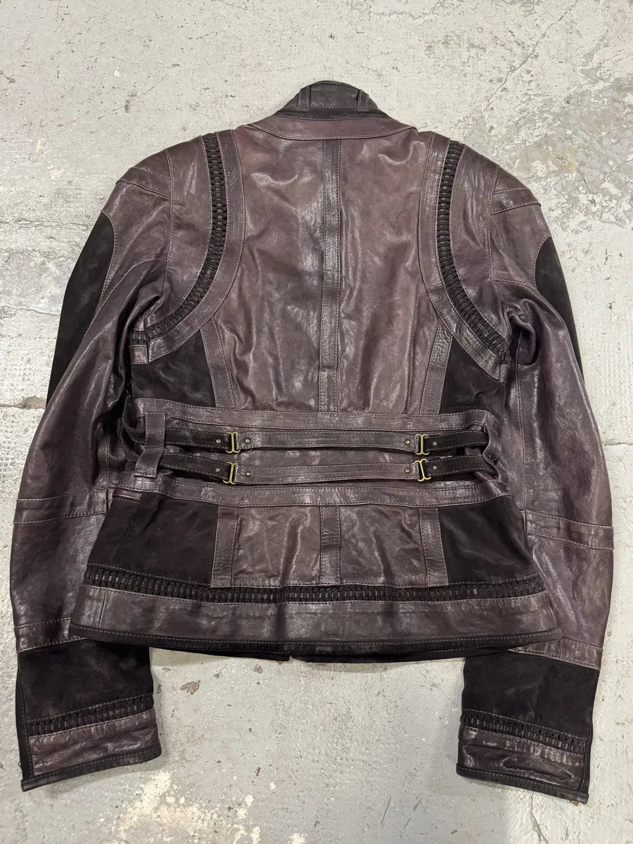 AW2008 Cavalli Soldier Purple Metallic Leather Hybride Jacket (S) oCdQjTF 1