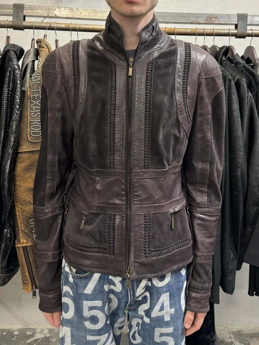 AW2008 Cavalli Soldier Purple Metallic Leather Hybride Jacket (S) oCdQjTF 2
