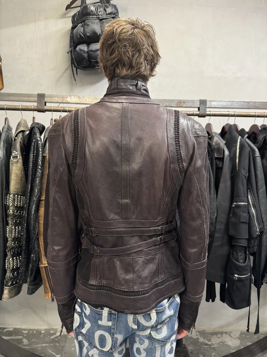 AW2008 Cavalli Soldier Purple Metallic Leather Hybride Jacket (S) oCdQjTF 3