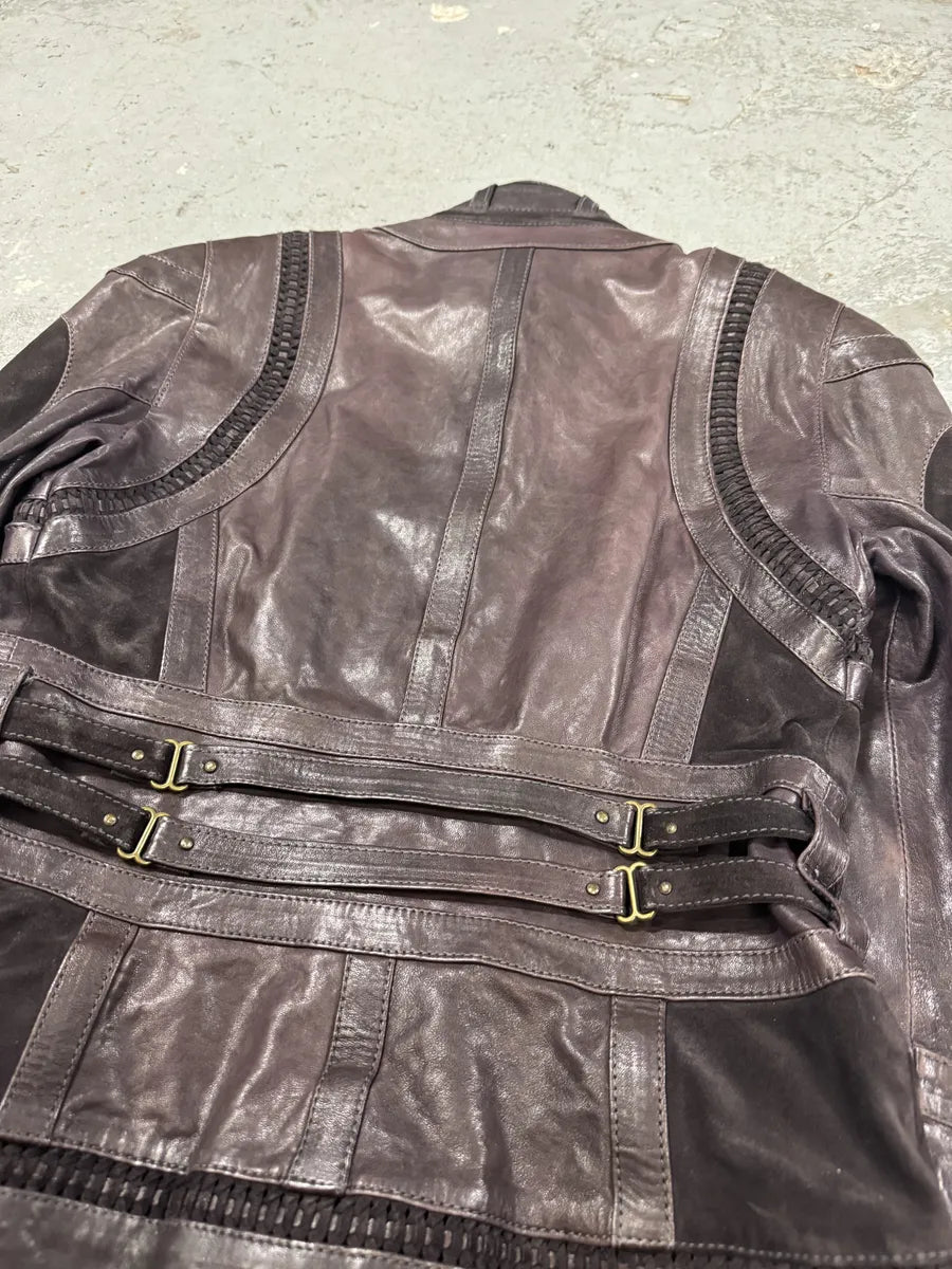 AW2008 Cavalli Soldier Purple Metallic Leather Hybride Jacket (S) oCdQjTF 4