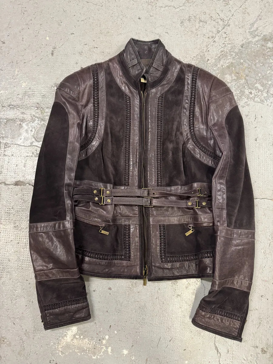 AW2008 Cavalli Soldier Purple Metallic Leather Hybride Jacket (S) oCdQjTF 5
