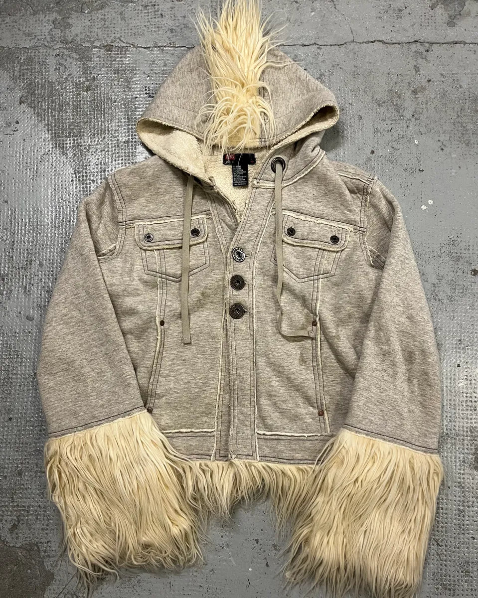 AW2008 Diesel Grey Faux Fur Trim Jacket ROrpUNl 0