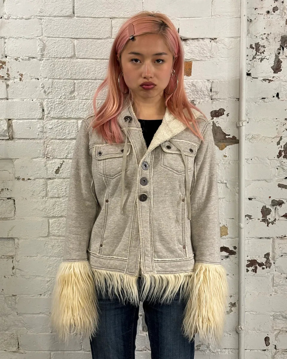 AW2008 Diesel Grey Faux Fur Trim Jacket ROrpUNl 1