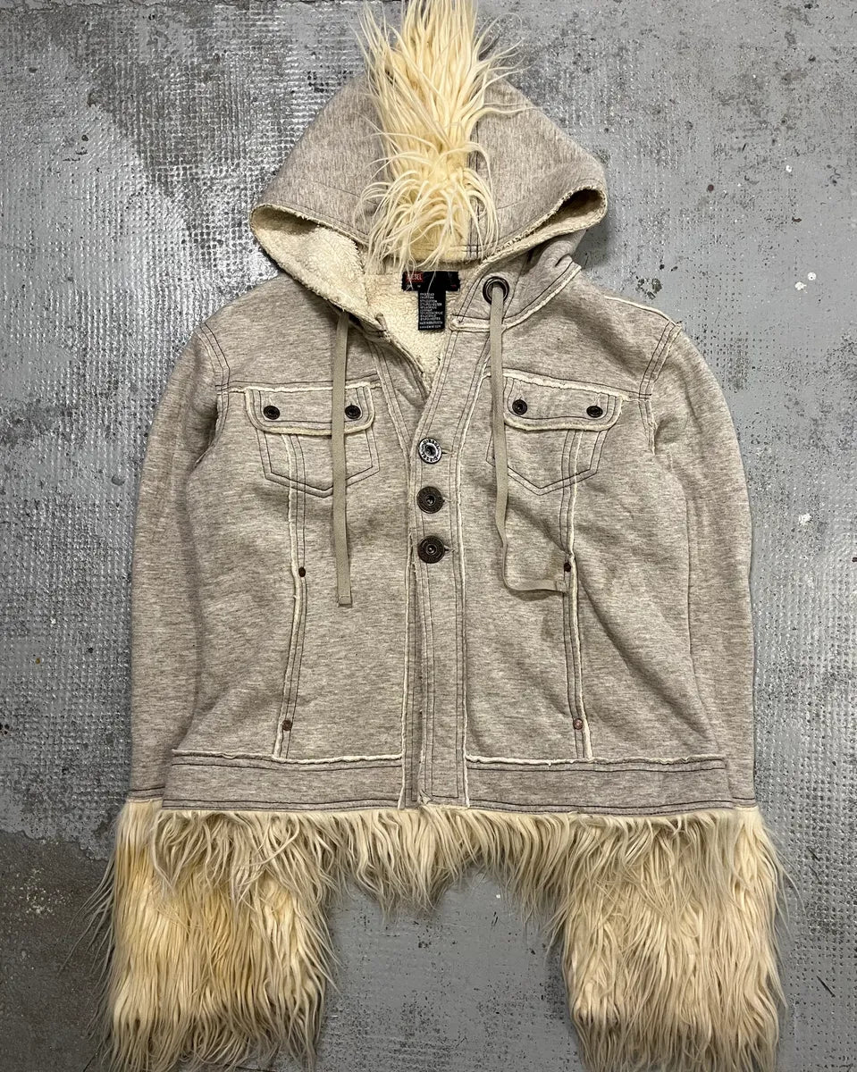 AW2008 Diesel Grey Faux Fur Trim Jacket ROrpUNl 3
