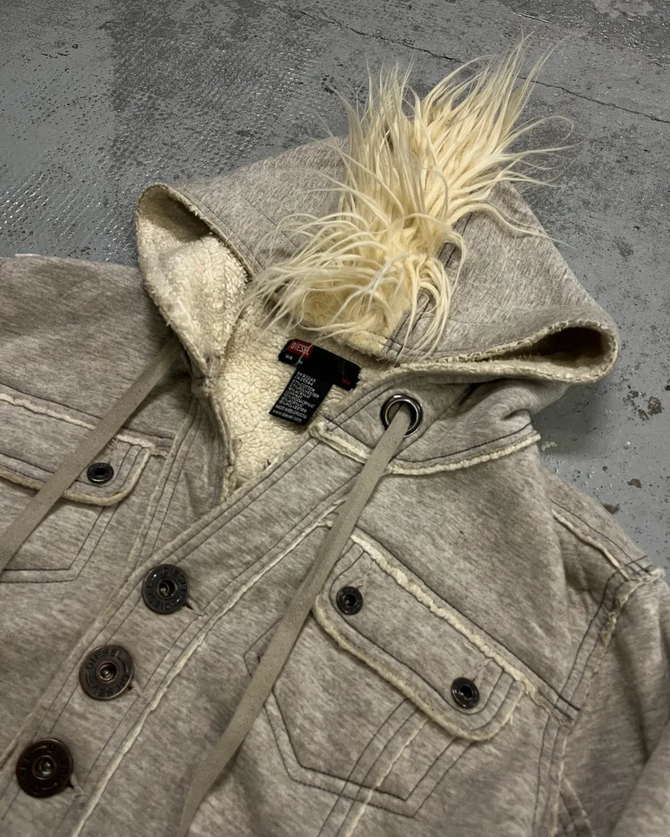 AW2008 Diesel Grey Faux Fur Trim Jacket ROrpUNl 4
