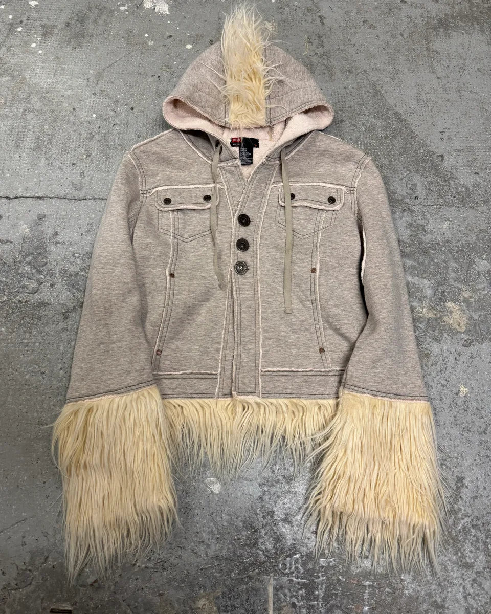 AW2008 Diesel Mohawk Punk Grey Fur Hoodie (XS/S) 0