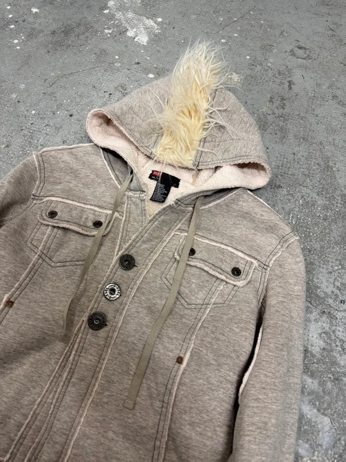 AW2008 Diesel Mohawk Punk Grey Fur Hoodie (XS/S) 1