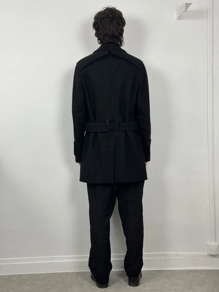 AW2008 Dior Black Wool Classy Buttoned Trench Coat AKBXlQp 3