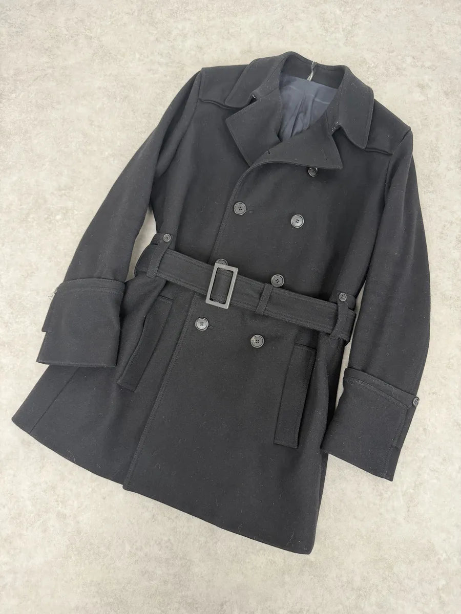 AW2008 Dior Black Wool Classy Buttoned Trench Coat AKBXlQp 4