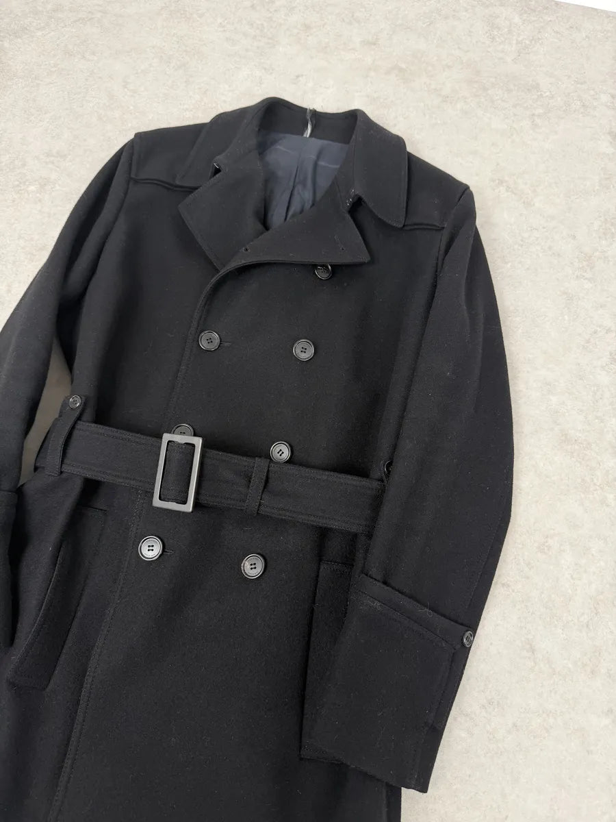 AW2008 Dior Black Wool Classy Buttoned Trench Coat AKBXlQp 6