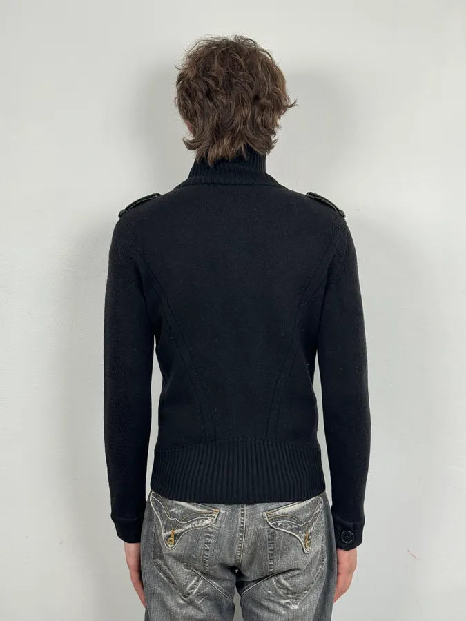 AW2008 Dirk Bikkembergs Black Hybrid Wool & Leather Minimalist Zip-up Sweater dyRjmTu 2