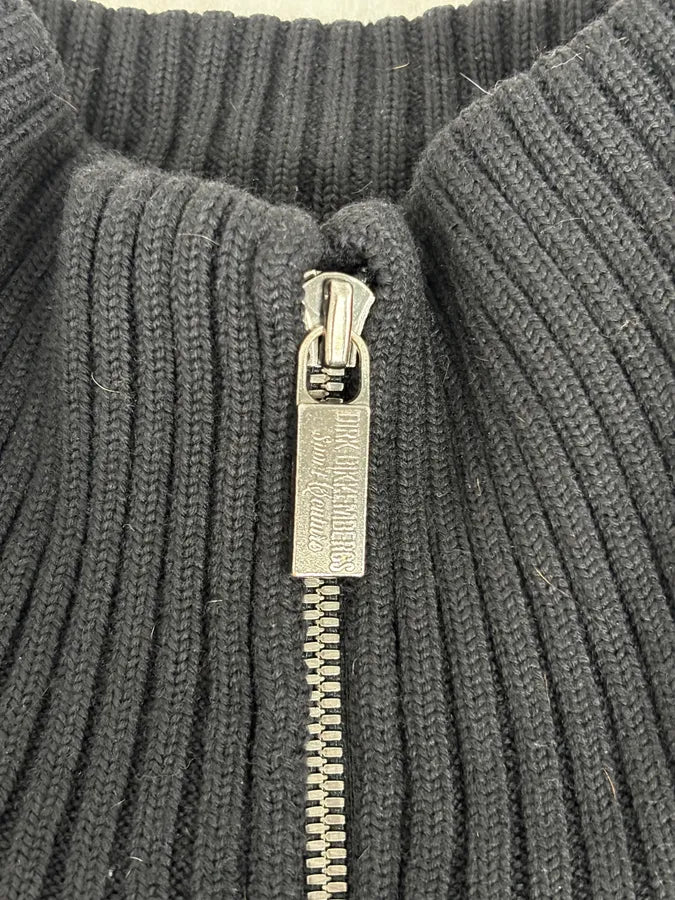 AW2008 Dirk Bikkembergs Black Hybrid Wool & Leather Minimalist Zip-up Sweater dyRjmTu 9