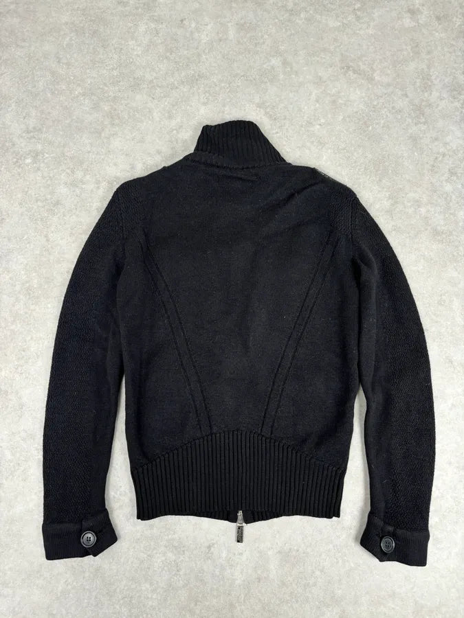 AW2008 Dirk Bikkembergs Black Hybrid Wool & Leather Minimalist Zip-up Sweater dyRjmTu 4