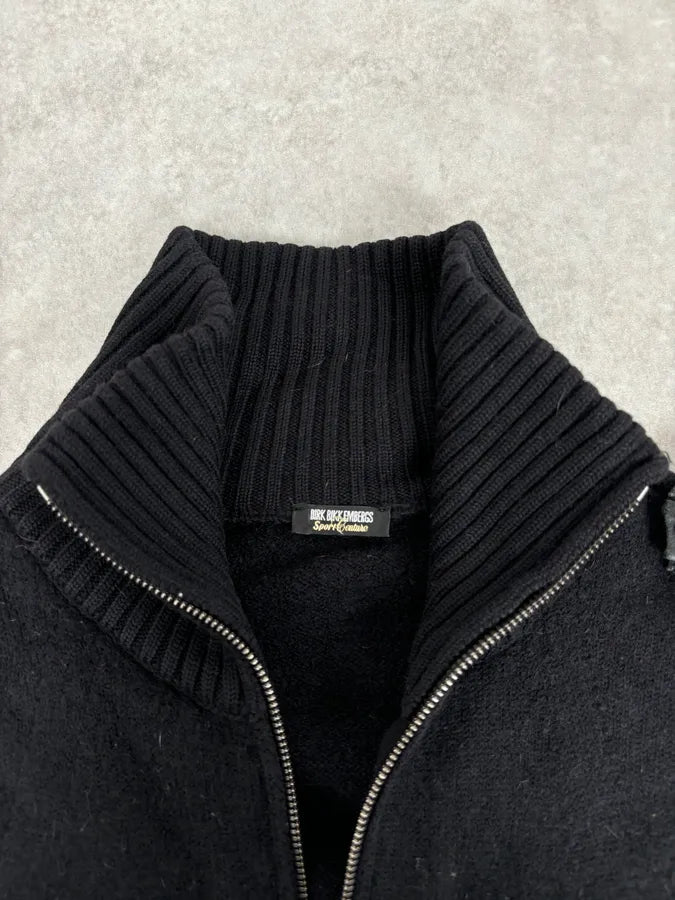 AW2008 Dirk Bikkembergs Black Hybrid Wool & Leather Minimalist Zip-up Sweater dyRjmTu 7