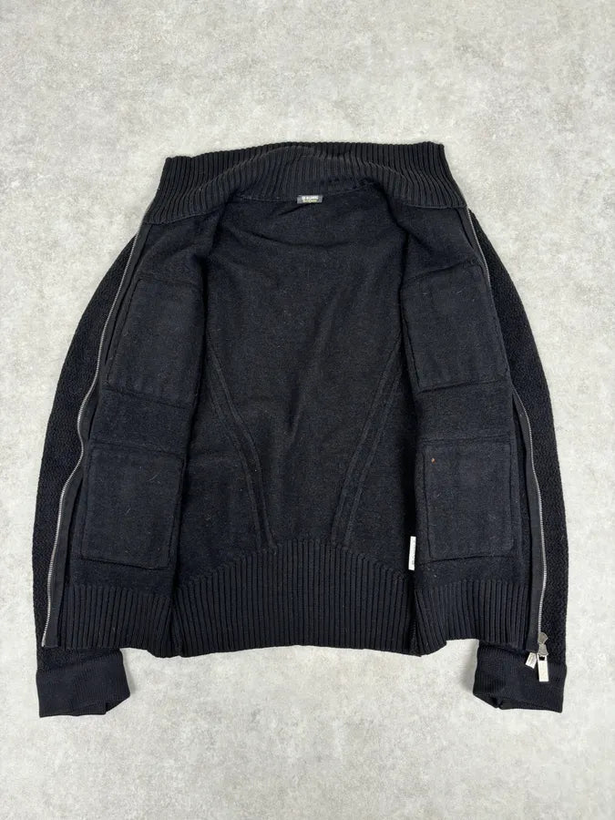 AW2008 Dirk Bikkembergs Black Hybrid Wool & Leather Minimalist Zip-up Sweater dyRjmTu 6